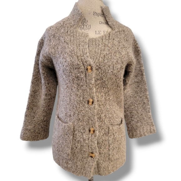 Dorothy Perkins Wool Blend Cream And Brown Cardigan - Size 14 - Picture 1 of 6